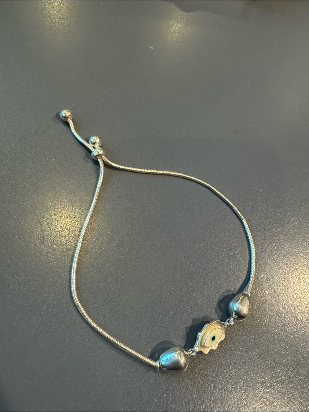 Luxury pure Silver Adjustable Evil Eye Bracelet | Customised Minimalist Charm - Picture 4 of 5